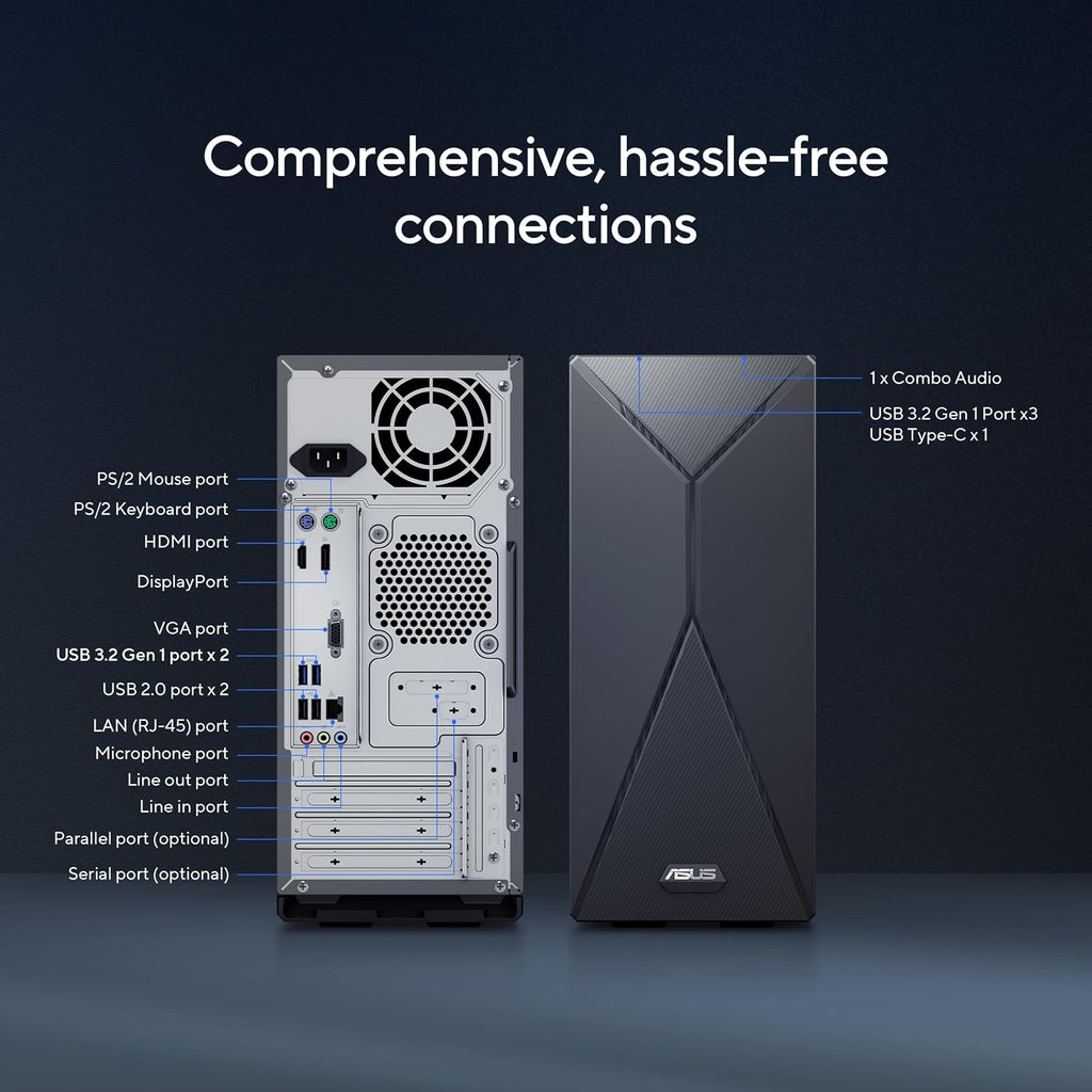 ASUS S501MER Desktop PC, Intel® Core™ i7-14700, 16GB DDR5 RAM, 1TB PCIe® SSD, Wi-Fi 6E, Windows 11 Home, Black, S501MER-DS704