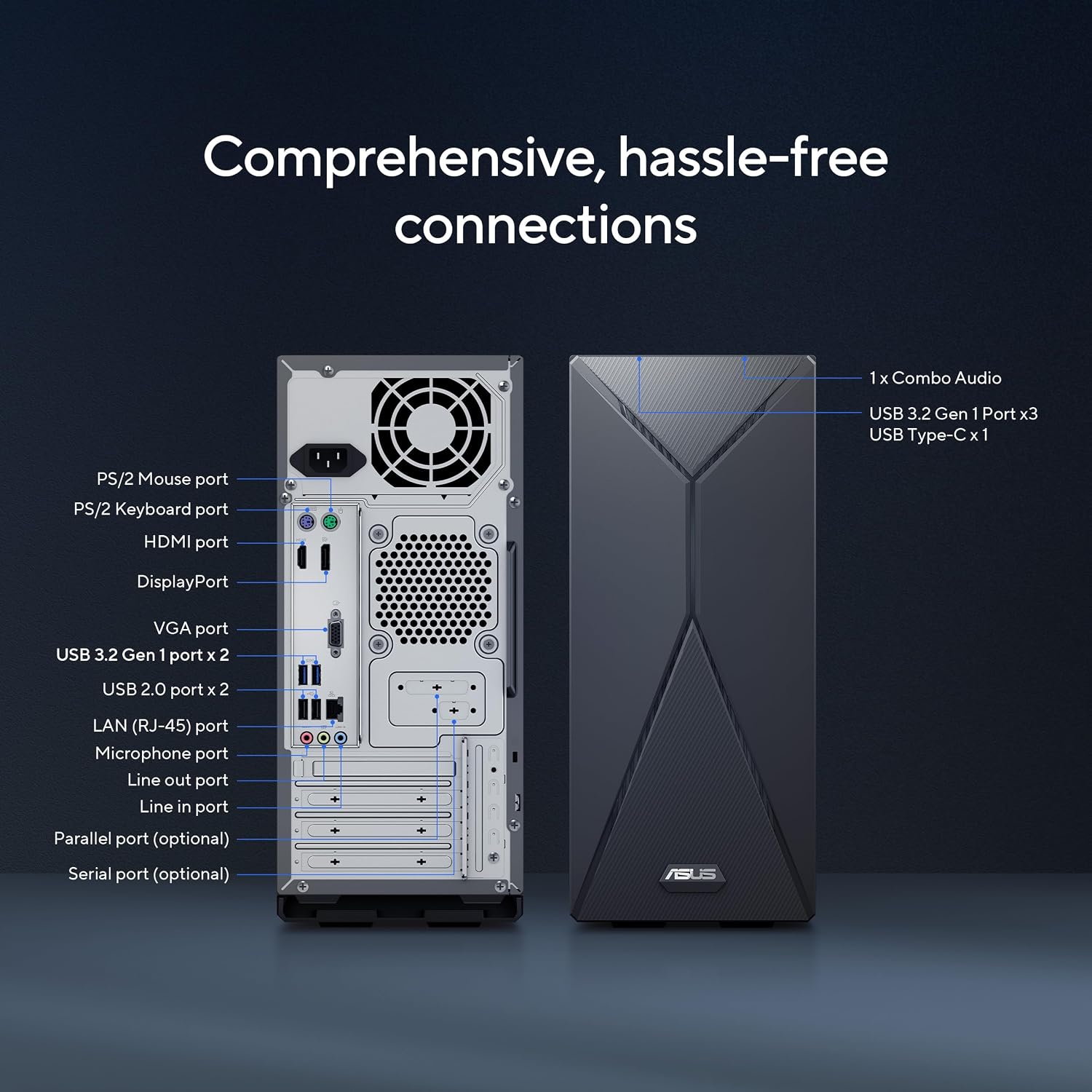 ASUS S501MER Desktop PC, Intel® Core™ i7-14700, 16GB DDR5 RAM, 1TB PCIe® SSD, Wi-Fi 6E, Windows 11 Home, Black, S501MER-DS704