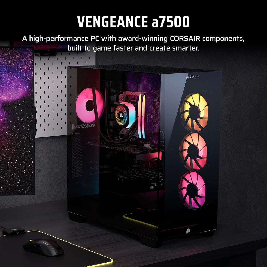 Corsair Vengeance a7500 Gaming PC – Liquid Cooled AMD Ryzen™ 7 9800X3D CPU – AMD® Radeon RX 9070XT GPU – 32GB Vengeance RGB DDR5 Memory – 1TB M.2 SSD – Black