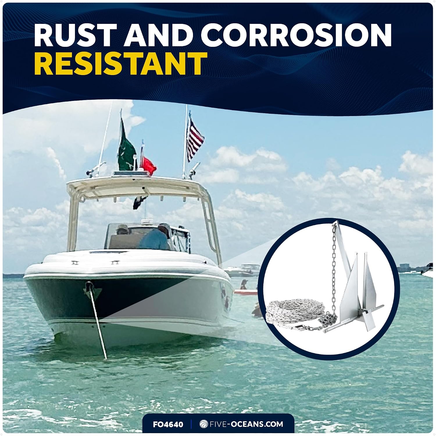 Five Oceans Fluke Boat Anchor, Heavy Duty Hot Dipped Galvanized Steel, Multiple Sizes – Ideal for Pontoon, Dinghies, Boats
