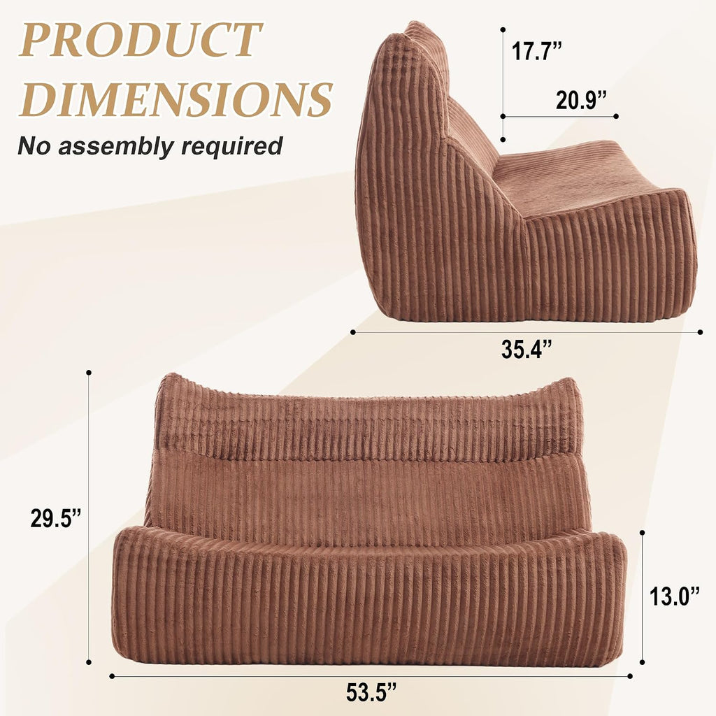 Bean Bag Chairs for Adults, Giant Bean Bag Chairs, Memory Foam Lounge Chair, Comfy Lazy Floor Chair, Bean Bag Sofa for Living Room, Bedroom and Office, Loveseat Bean Bag (Brown)