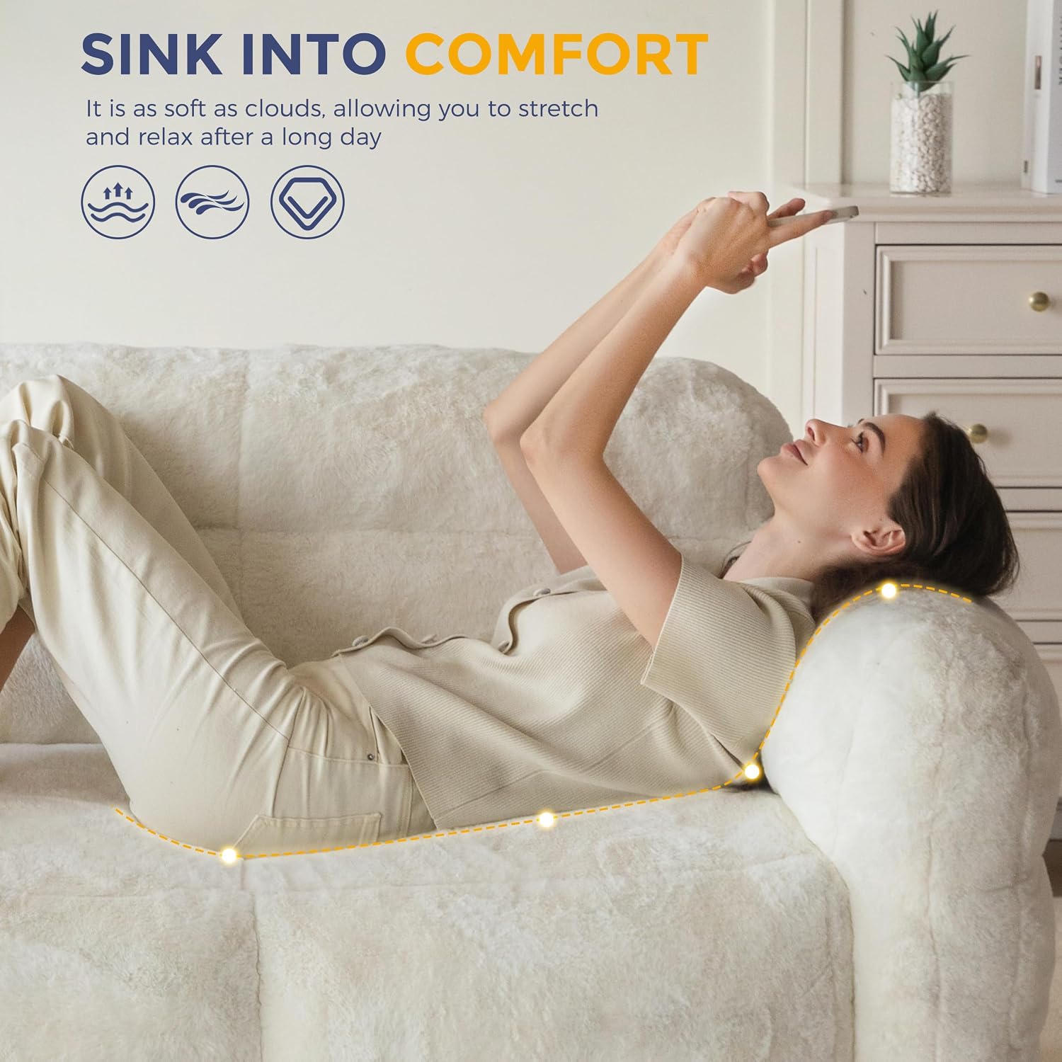MAXYOYO Giant Bean Bag Chair for Adults, Ultra Soft Fluffy Loveseat Bean Bag Sofa, Oversized Floor Sofa for Living Room Bedroom, Cozy Reading Chair with Filler, Beige