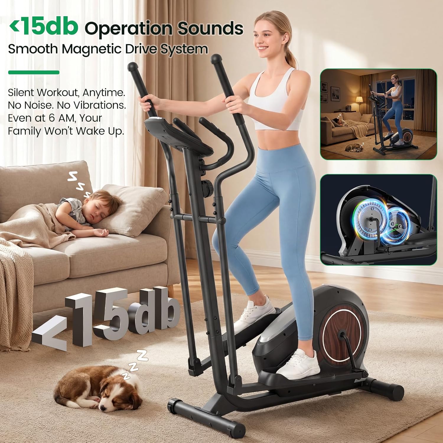 Elliptical Exercise Machine, Elliptical Machine for Home with Ultra-Smooth Magnetic Resistance,Elliptical Trainer with 14 Levels, 15.5'-18' Stride 500lb Loading, Home Gym Equipment 95% Pre-Assembled