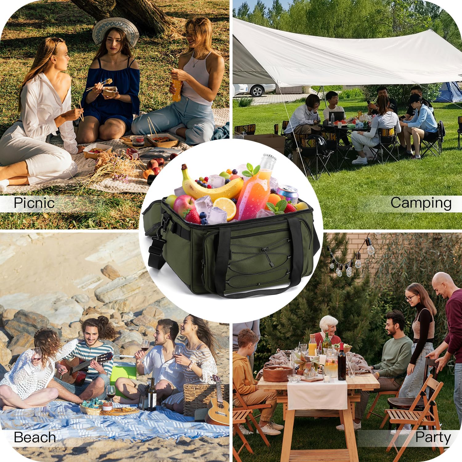Extra Large Wheeled Portable Cooler Bag 85 Cans Double Deck Heavy Duty Rolling Insulated Cooler with All-Terrain Wheels Leakproof Tactical Soft Sided Cooler for Beach Camping Picnic Travel