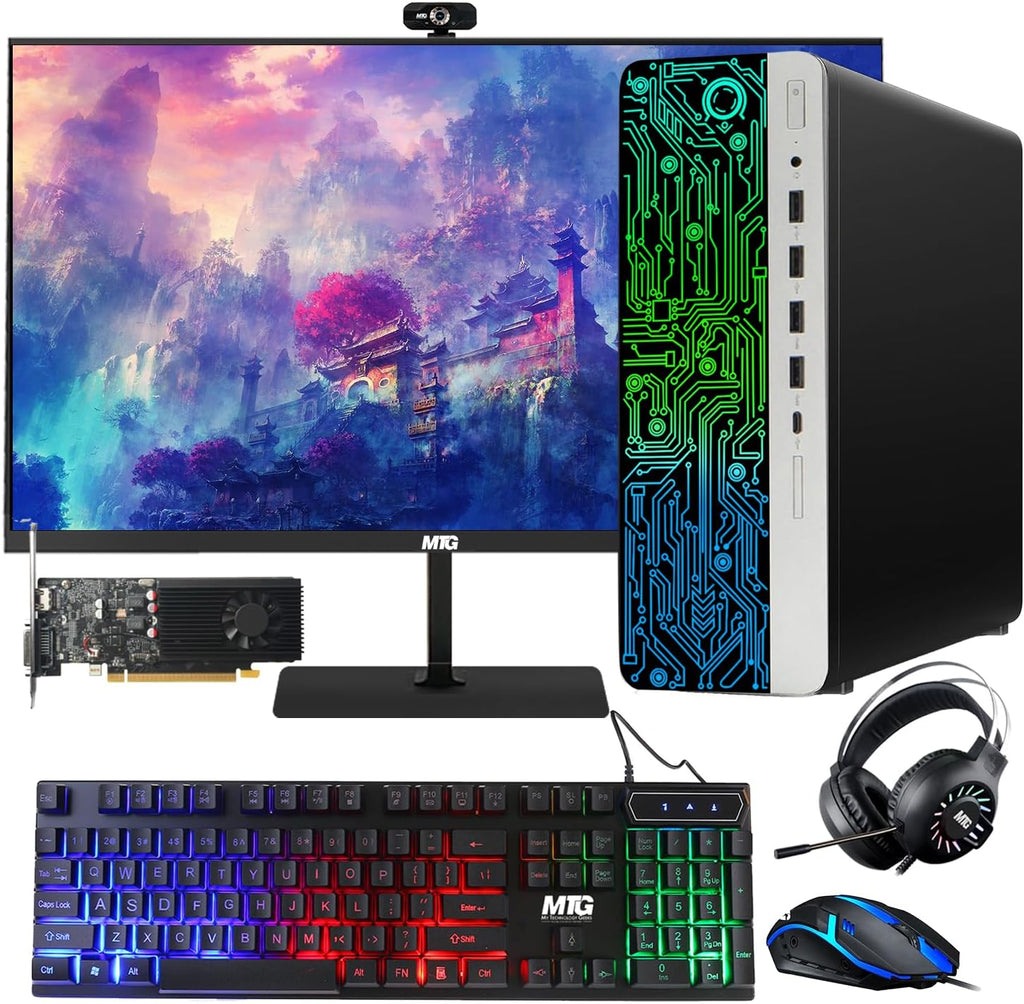 HP G3 Gaming Desktop PC, Intel Core i7 6th Gen, GT 1030 Graphics, 16GB RAM, 1TB SSD | 128GB SSD, MTG New 24 Inch Monitor, RGB Keyboard Mouse, RGB Headphone, Webcam, Windows 11 (Renewed)