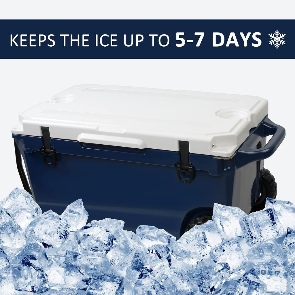 LUCKYERMORE 52Qt Portable Ice Cooler with Wheels & Handle, 30% Lighter Than Rotomolded Coolers, Heavy Duty Hard Cooler for Camping, Fishing, Road Trips, 5-Day Cold Retention