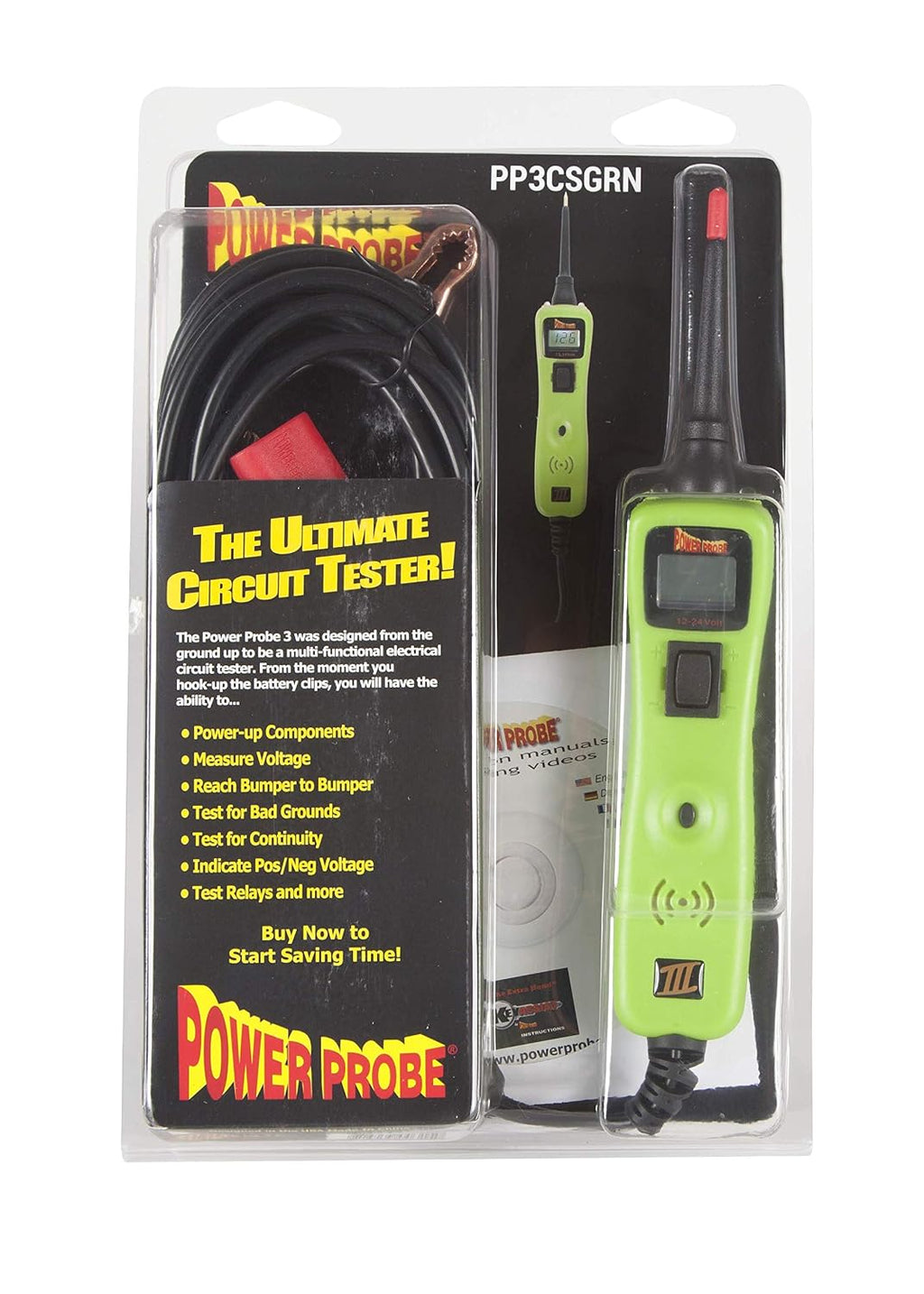 Power Probe III Clamshell - [Car Automotive Diagnostic Test Tool, Digital Volt Meter, AC/DC Current Resistance, Circuit Tester] (Green)
