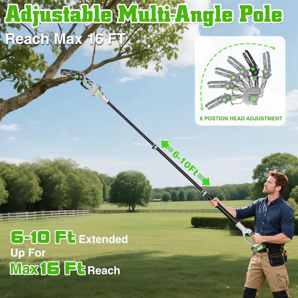 CEEPUY 2-in-1 Brushless Electric Pole Saws for Tree Trimming,6 Inch Cordless Mini Chainsaw with Extension Pole and 2 x 4000mAh Batteries, Pole Chain Saw Gift for Men Dad Husband Fathers Gardener 2026