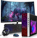 HP Gaming PC Desktop Computer – AMD Pro A10-9700,GT 1030 Graphics,16GB RAM,512GB SSD,32 Inch Curved Monitor,RGB Keyboard with AI Copilot,Mouse,WiFi,RGB Headphone,Windows 11(Renewed)