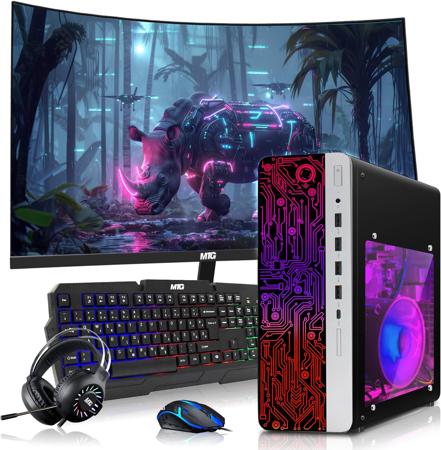 HP Gaming PC Desktop Computer – AMD Pro A10-9700,GT 1030 Graphics,16GB RAM,512GB SSD,32 Inch Curved Monitor,RGB Keyboard with AI Copilot,Mouse,WiFi,RGB Headphone,Windows 11(Renewed)