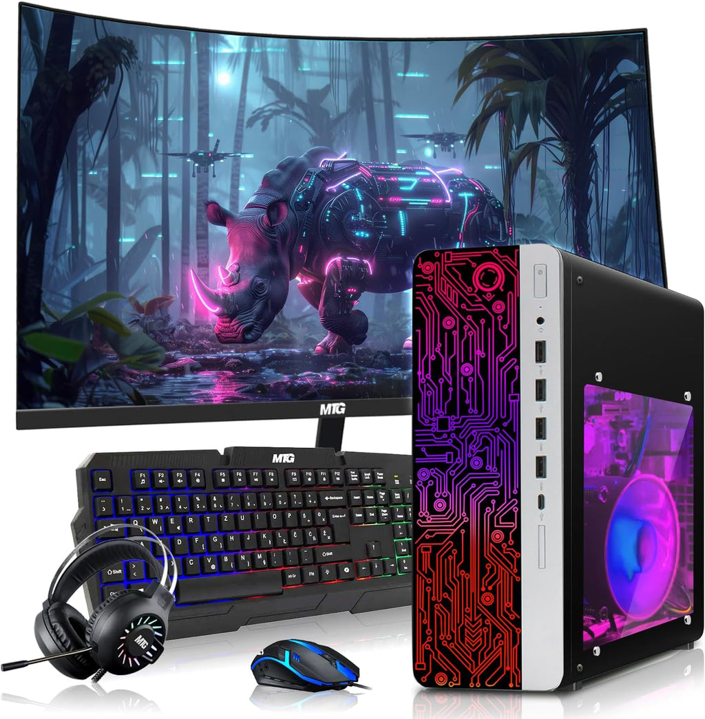 HP Gaming PC Desktop Computer – AMD Pro A10-9700,GT 1030 Graphics,8GB RAM,512GB SSD,32 Inch Curved Monitor,RGB Keyboard with AI Copilot,Mouse,WiFi,RGB Headphone,Windows 11(Renewed)