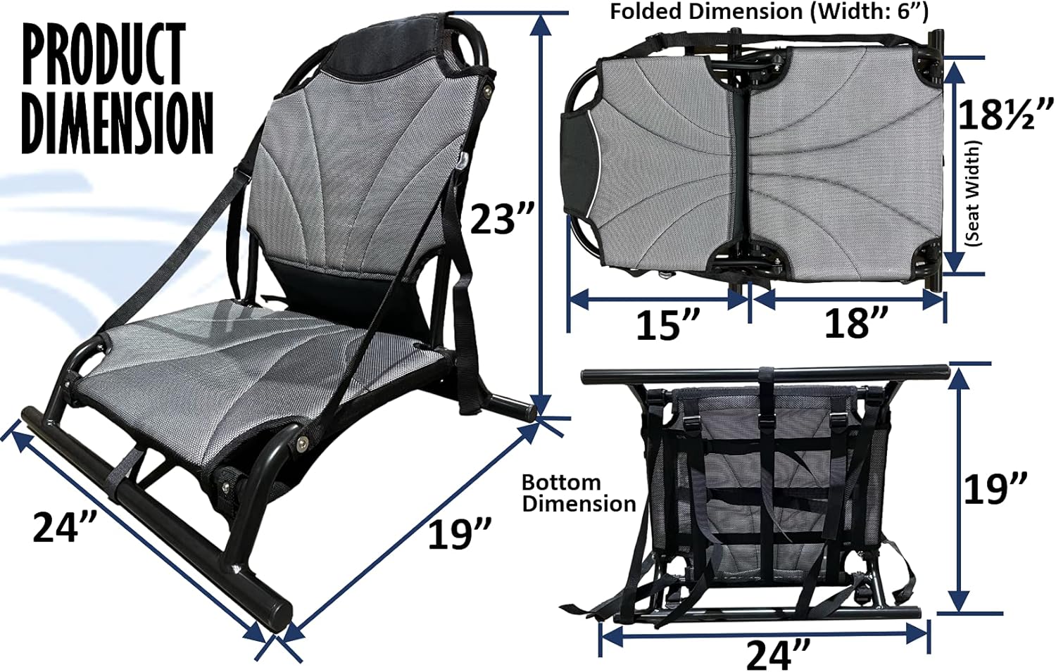 Pactrade Marine Adjustable Straps Black Gray Textilene Mesh Fabric Upright Deluxe Lightweight Kayak Seat Foldable Canoe Cushion Aluminum Frame Sit On Top Fishing Canoeing Boating Kayaking Rafting