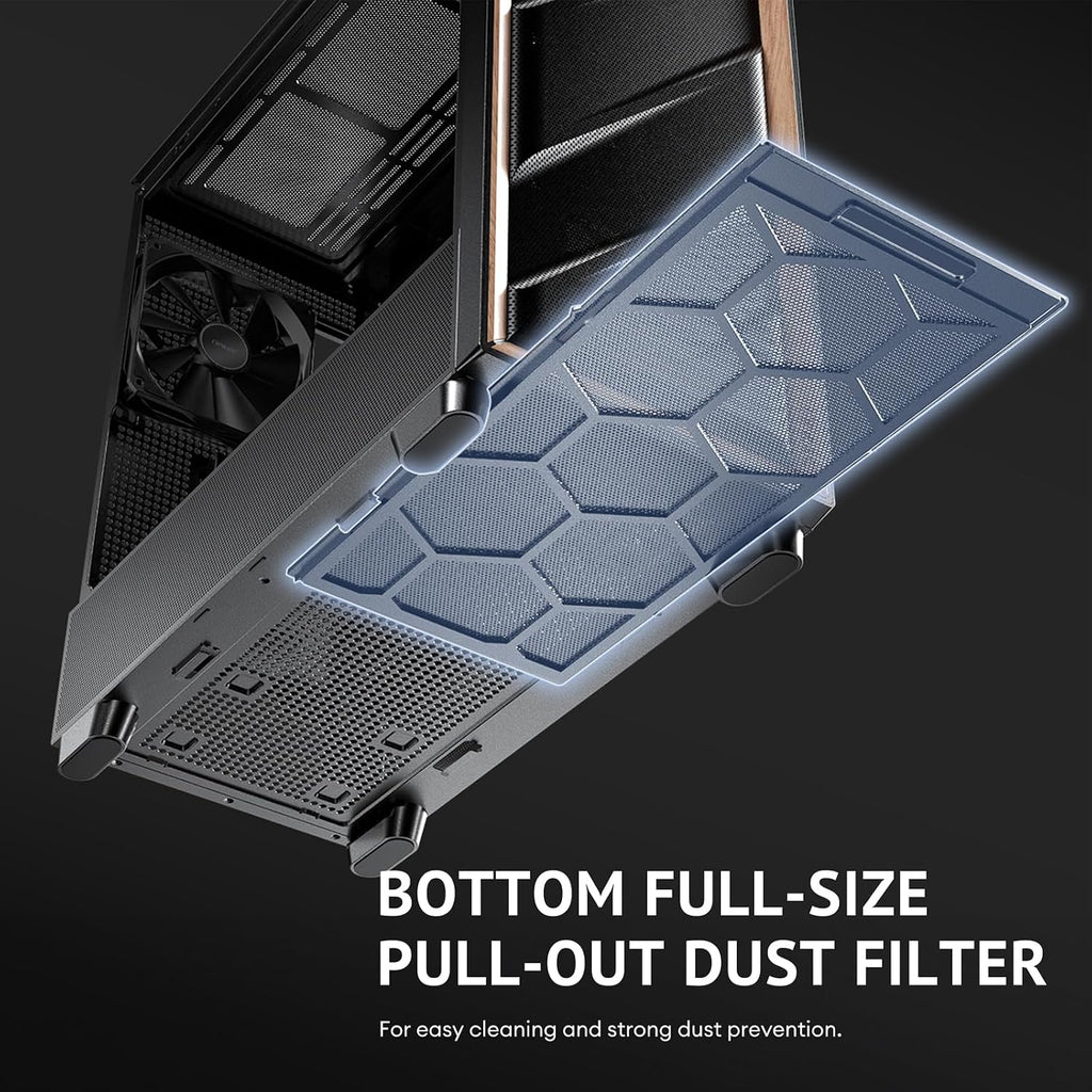 Antec Flux Wood, 5 x PWM Fans Included, High-Airflow Front Panel with Walnut Wood, Type-C, 420mm Radiator & Back Connect Motherboard Support, Up to 9 Fans Simultaneously, Mid-Tower E-ATX PC Case