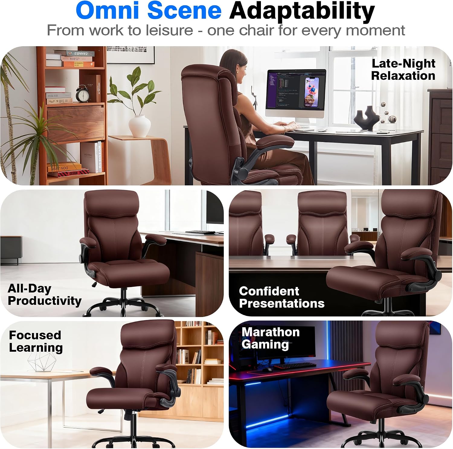 AreShark Office Chair - Executive High Back Breathable Comfy Desk Chair with Lumbar Support - Ergonomic Leather Rolling Swivel Computer Chair with Rock Function for Working Studying Gaming Relaxing