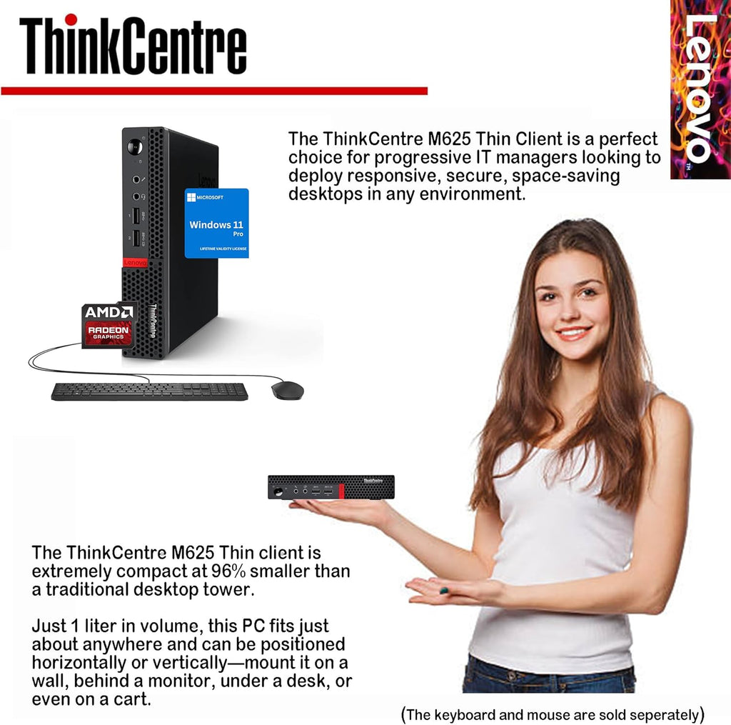 Lenovo Business Mini Desktop PC, AMD Processor, 4GB DDR4 RAM, 128GB PCIe SSD Drive, Dual Display Support, Wi-Fi, Bluetooth, USB & Ethernet Port, Windows 11 Pro, w/Keyboard & Mouse