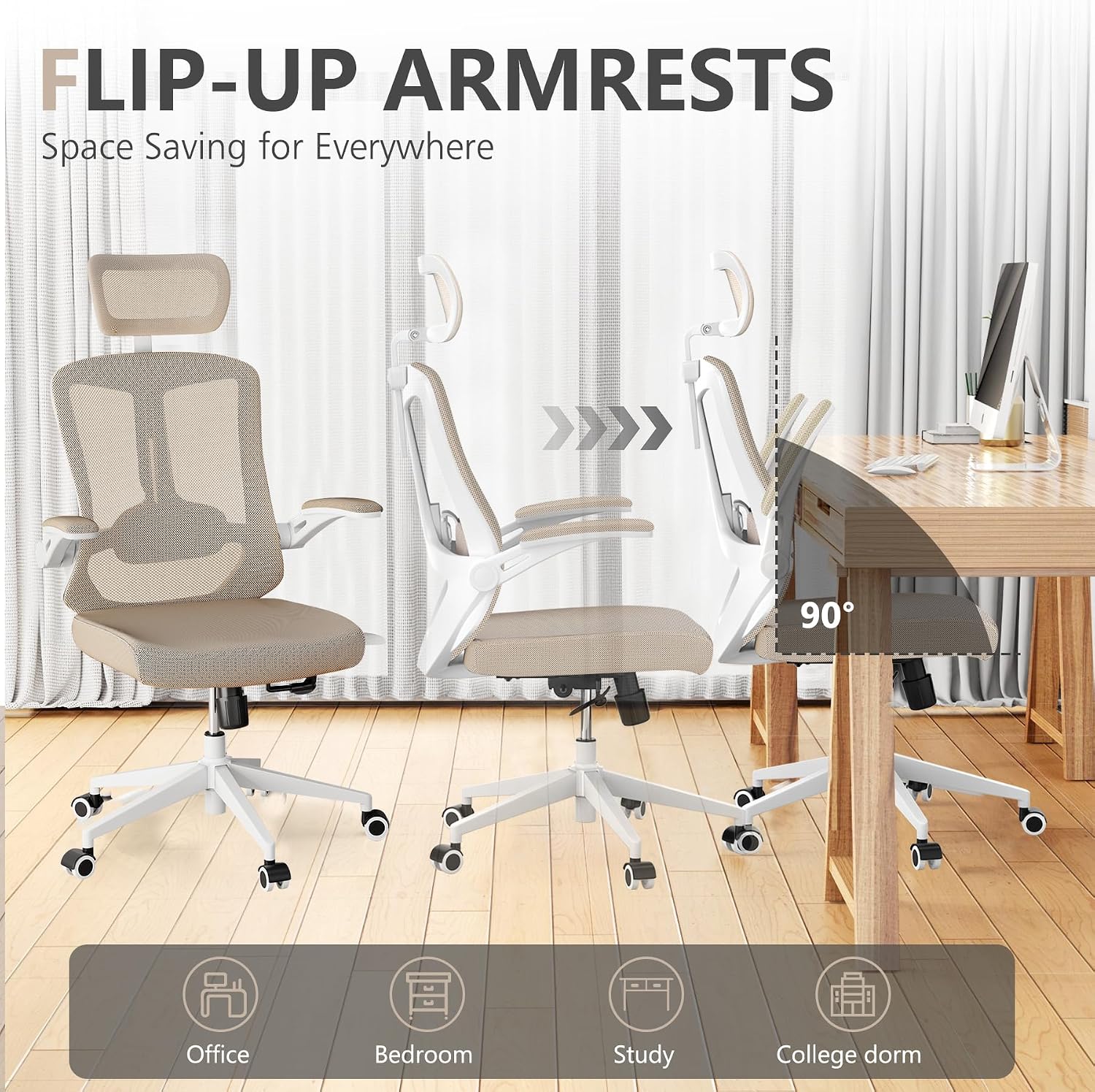 balmstar Ergonomic Office Chair Desk Chair - Mesh Computer Chair with 360° Swivel Wheels, Adjustable 90-130° Recline & Lumbar Support for Home Office, Supports up to 350lbs