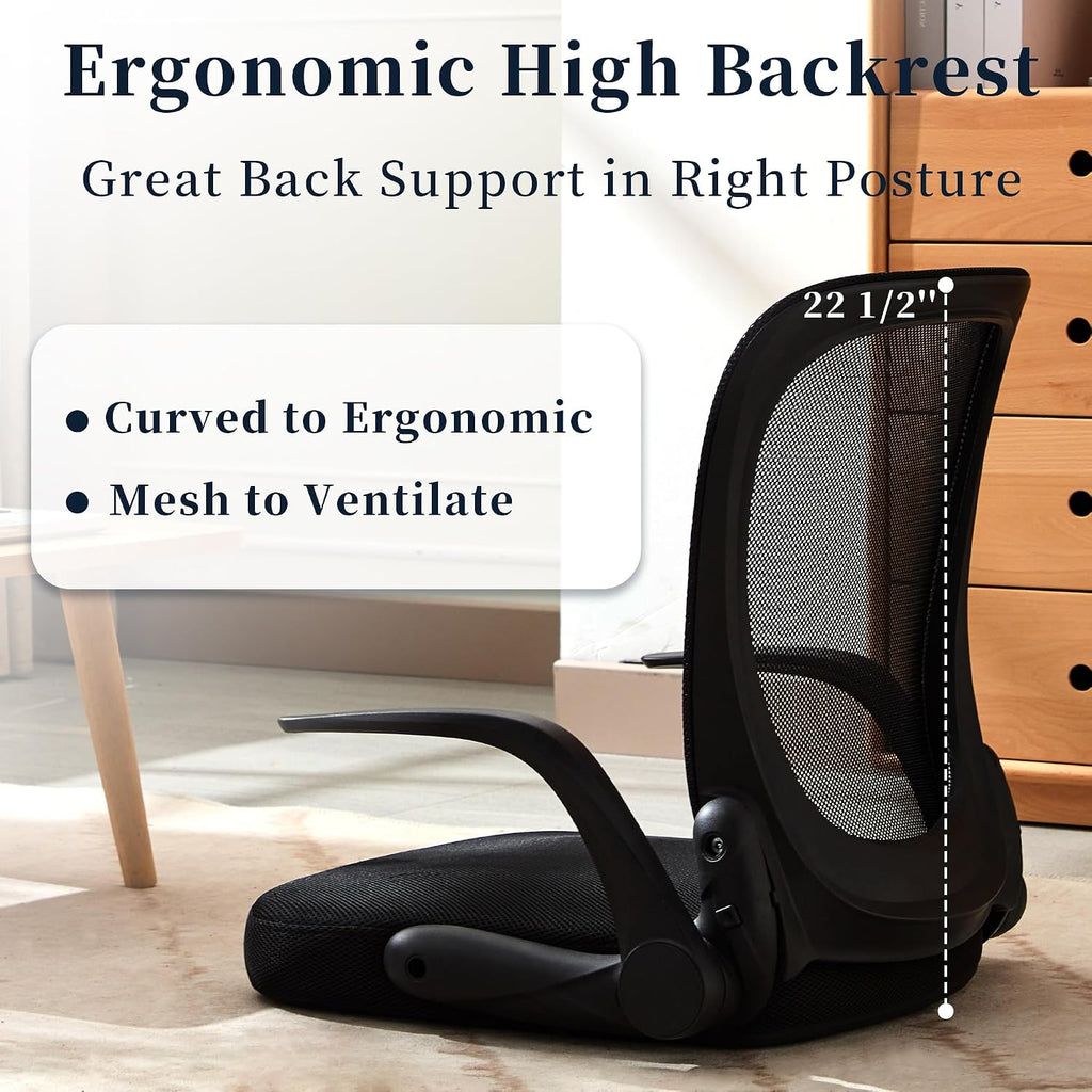 Ergonomic Floor Chair Foldable - Adjustable Armrest & Mesh Back, Thick Cushioned Seat for Gaming Reading Meditation, Multi-Use for Living Room, Bed, Tatami