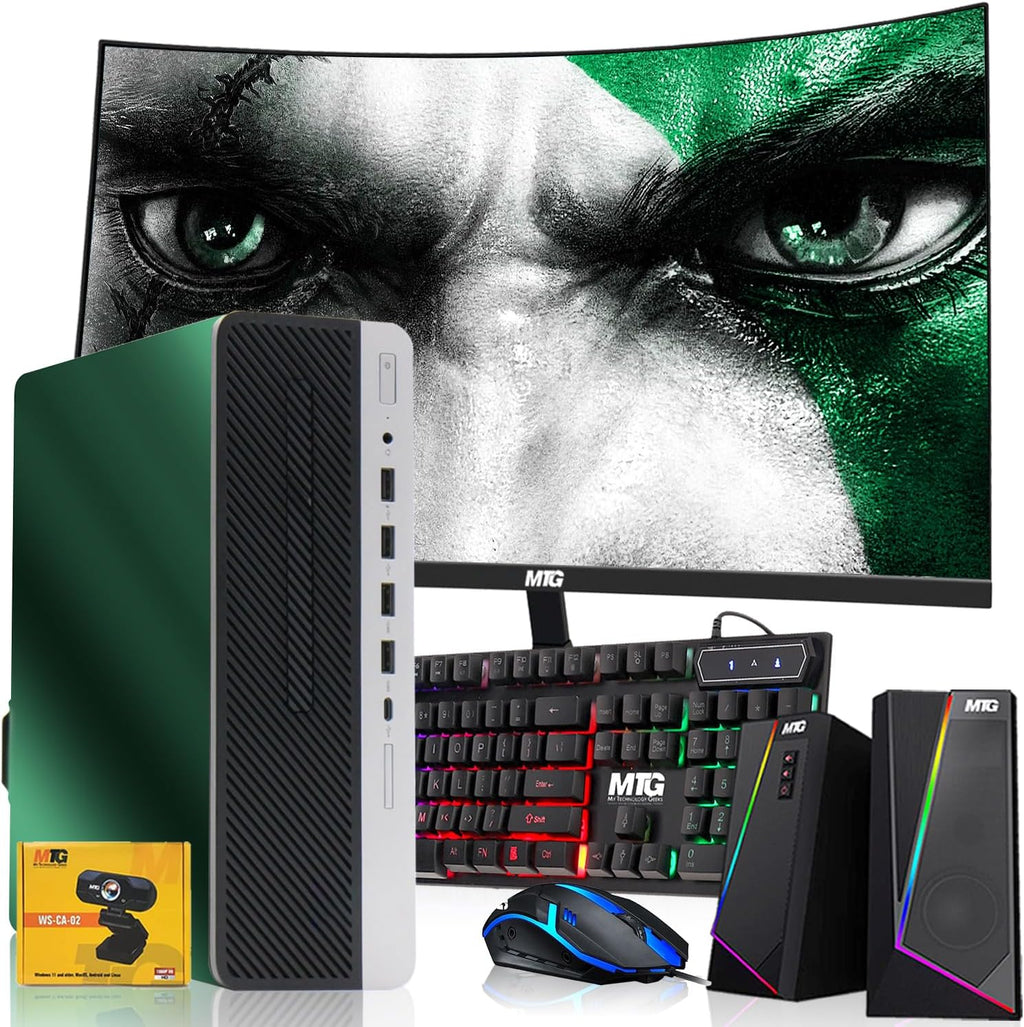 HP G3 Gaming Desktop, Green Edition – Intel Core i5 6th Gen | 16GB DDR4 Ram | 512GB SSD | GT 1030 | New 24 Inch Curved Monitors | Windows 11 (Renewed)