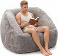 SUNBURY 47' L-Shaped Bean Bag Chair with Armrests, Ergonomic Memory Foam Floor Lounger, Cozy Gamer Chair with Side Pocket & Carry Handle, Washable Faux Fur Cover for Living Room & Dorm, Grey
