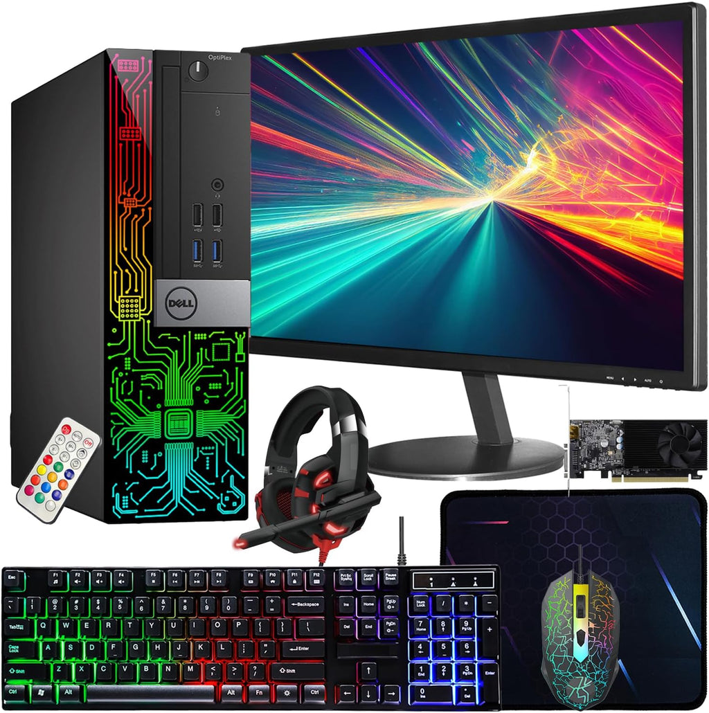Dell OptiPlex 3060 SFF RGB Computer PC, Intel Core i5-8500, GeForce GT 1030 2GB GDDR5, 16GB RAM, 512GB NVMe, 1TB HDD, 22 Inch HDMI Monitor, Gaming Headset, WiFi, Bluetooth, Windows 11 Pro (Renewed)