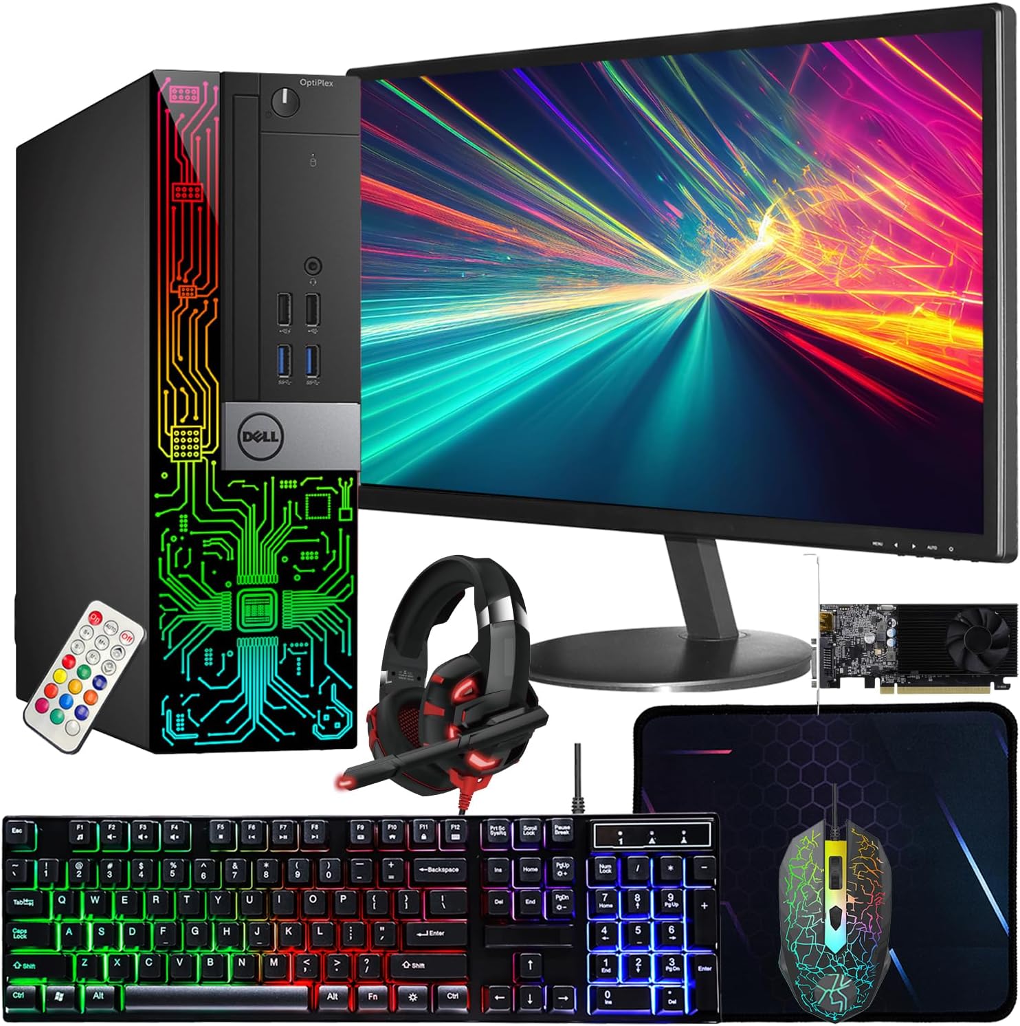 Dell OptiPlex 3060 SFF RGB Computer PC, Intel Core i5-8500, GeForce GT 1030 2GB GDDR5, 16GB RAM, 512GB NVMe, 1TB HDD, 22 Inch HDMI Monitor, Gaming Headset, WiFi, Bluetooth, Windows 11 Pro (Renewed)