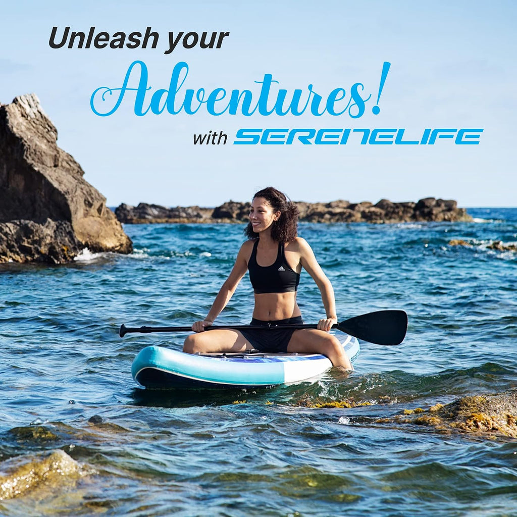 SereneLife Inflatable Stand Up Paddle Board and Detachable Seat - SUP Paddleboard Set for Adults and Youth, 32' Wide Design with Non-Slip EVA Deck Pad and Marine-Grade Materials, 350 lbs Capacity
