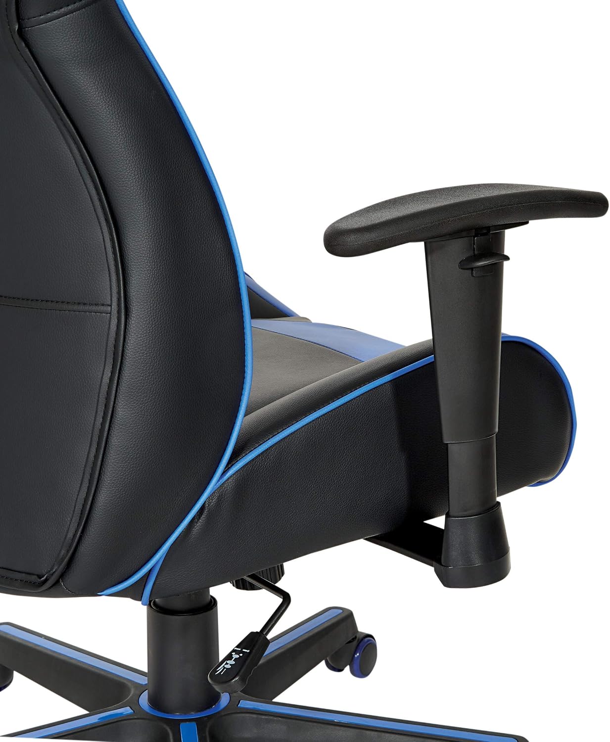 OSP Home Furnishings Vapor Ergonomic Adjustable High Back Faux Leather Gaming Chair with Coil Spring Seat and Integrated Cooling Airflow, Blue Accents