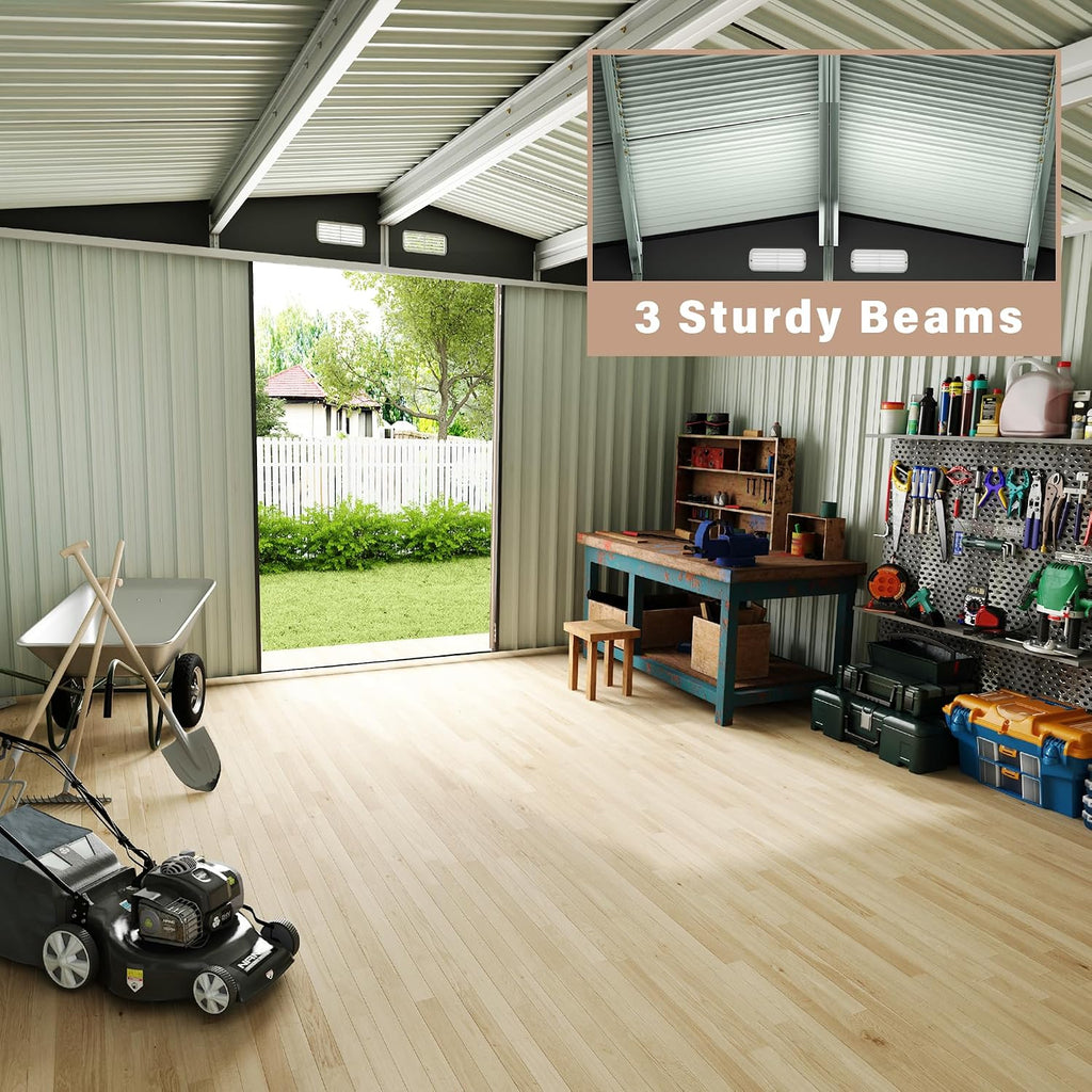 GarveeLife 6x8x6.4 Ft Outdoor Storage Sheds, Metal Garden Tool Shed for Backyard, Large Metal Sheds Outdoor Storage with Lockable Doors & Air Vents for Backyard Garden Patio Lawn