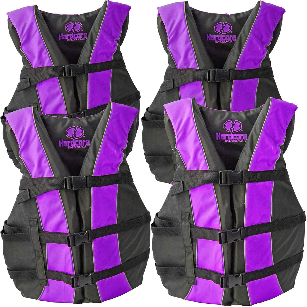 Hardcore Life Jacket 4 Pack Paddle Vest for Adults; Coast Guard Approved Type III PFD Life Vest Flotation Device; Jet ski, Wakeboard, Kayak; Ideal Extra Pontoon Boat Life Jacket