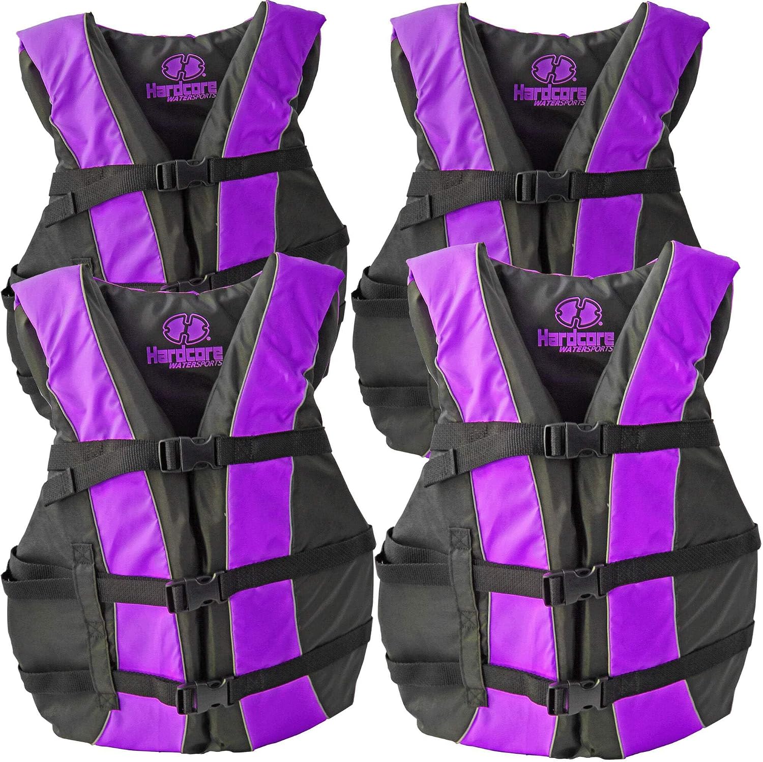 Hardcore Life Jacket 4 Pack Paddle Vest for Adults; Coast Guard Approved Type III PFD Life Vest Flotation Device; Jet ski, Wakeboard, Kayak; Ideal Extra Pontoon Boat Life Jacket