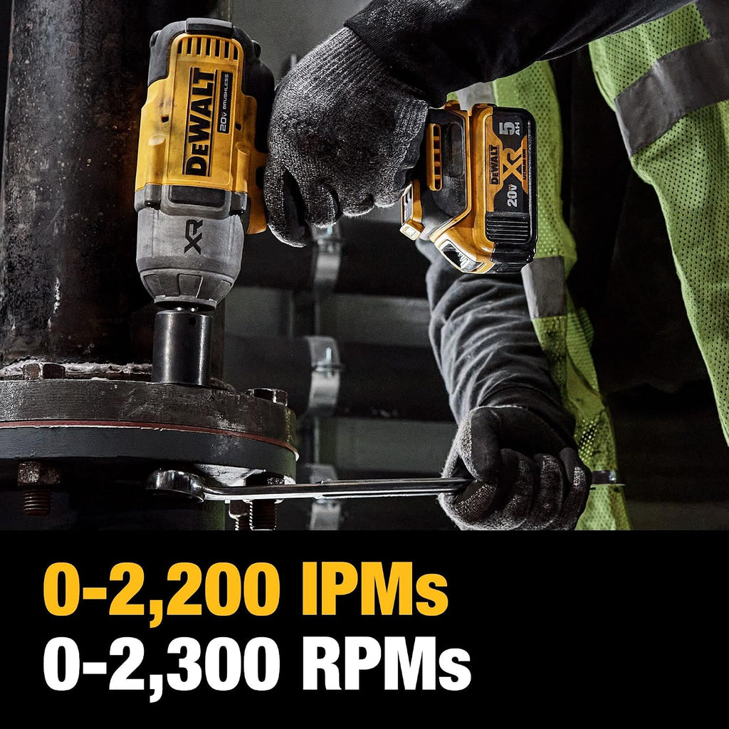 DEWALT 20V MAX Cordless Impact Wrench with Hog Ring Anvil, Brushless High Torque 1/2 Impact Gun, 4-Mode Speed, Includes Battery, Charger and Kit Bag (DCF900P1)
