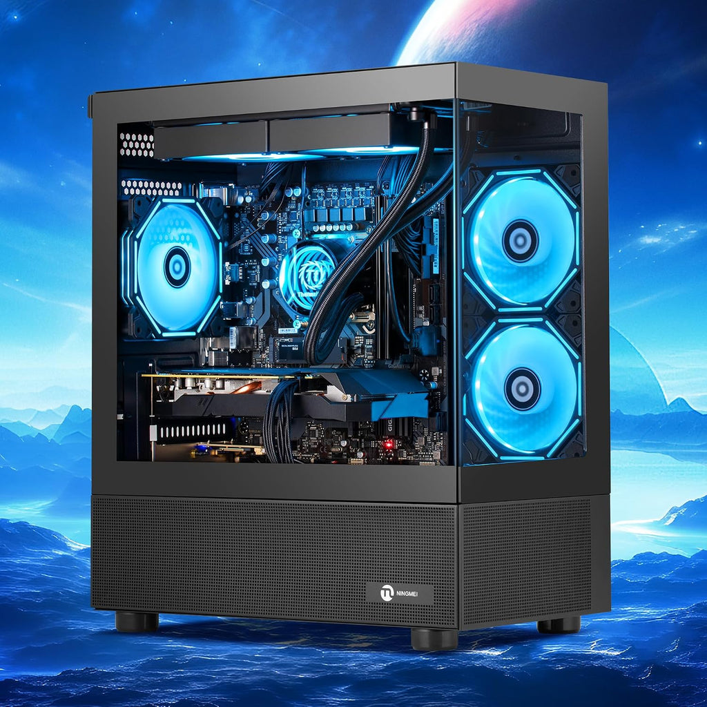 NINGMEI Supreme Master Gaming PC Desktop,AMD Ryzen 7 5700X 8 core 3.8GHz(up to 4.6GHz),GeForce RTX 5060 TI 8GB,32GB DDR4 RAM 3200MHz,1TB NVME SSD,650W PSU, Windows 11 Home 64-bit,Black