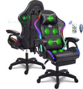 Gaming Chair with Massage and Speakers,Led RGB Lights and Footrest Gaming Chair,Ergonomic Computer Chair High Back Video Game Chair with Adjustable Lumbar Support Linkage Armrest.,Black,norma