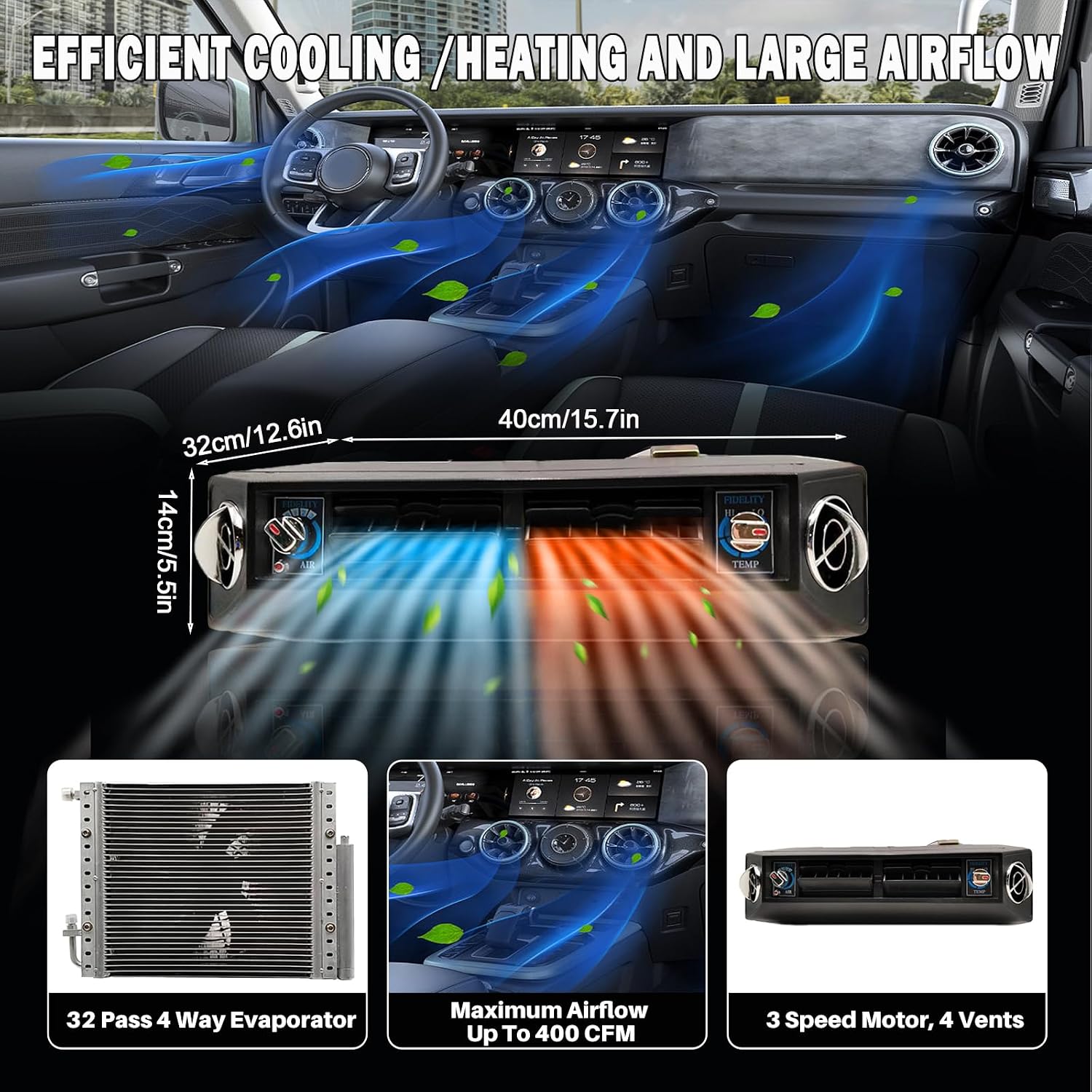 12000 BTU Under Dash Air Conditioner 24V with Heating, Universal 24 Volt A/C Kit System, Electric 24V DC Underdash AC Unit Quiet, Fast Cooling for Classic Car, Vintage Automotive, ATV, Pickup,Tractor