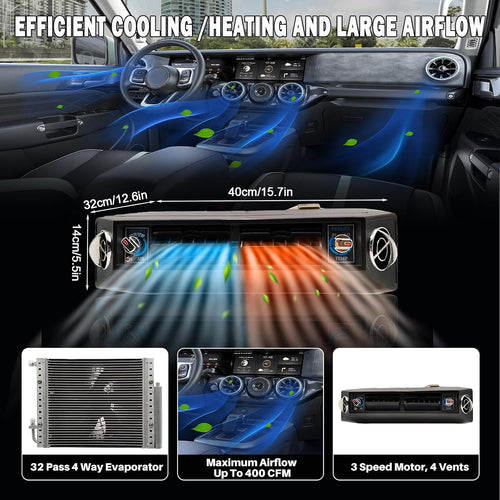 12000 BTU Under Dash Air Conditioner 24V with Heating, Universal 24 Volt A/C Kit System, Electric 24V DC Underdash AC Unit Quiet, Fast Cooling for Classic Car, Vintage Automotive, ATV, Pickup,Tractor
