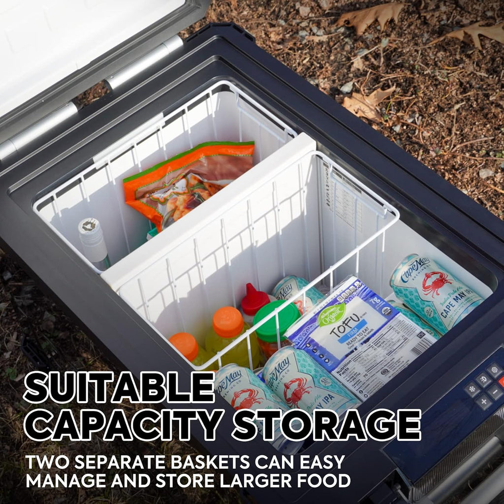 ICECO APL55 12Volt Car Refrigerator, 58Qt Dual Zone Portable Freezer Powered by SECOP, APP Connect, -4℉~68℉, DC 12/24V, AC 110-240V, 12v Fridge Freezer for Outdoor, Car, Travel |Black + Insulation Bag