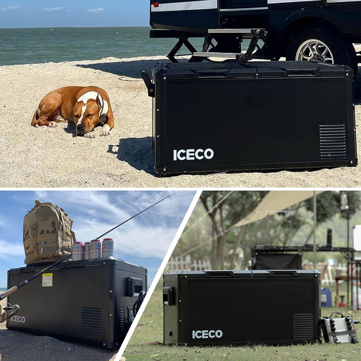 ICECO VL75 ProD Dual Zone Portable Refrigerator Multi-directional Lid, 79Qt 12 Volt Fridge with SECOP Compressor, Dual USB & DC 12/24V, AC 110-240V, 0℉-50℉, for Car, RV, Ouctdoor|With Sleeping Bag