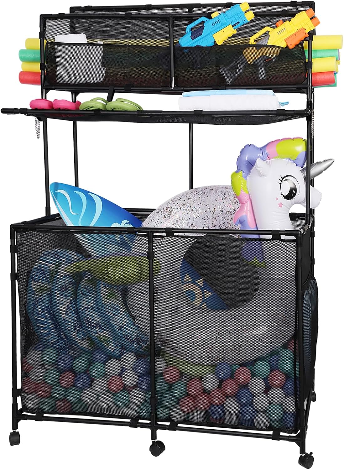 Pool Storage bin,Poolside Storage Organizer,Double Deck,Holder for Outdoor,Pool,Patio,Garden,Organizer for Toys,Floats,and Swimming Equipments,2-Size (Large)