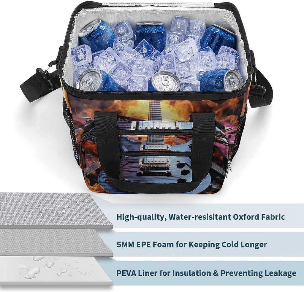 Insulated Camping Cooler Bag, Magic Electric Guitar Music Print Ice Pack with Leakproof Lining 22.5L Capacity Portable Thermal Bag for Camping,Picnic