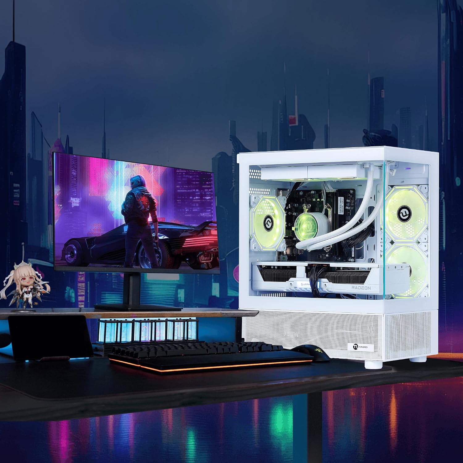 NINGMEI Gaming PC Desktop, AMD Ryzen 7 7800X3D 8 core 4.2GHz(up to 5.0GHz), AMD Radeon RX 9070 XT 16GB, 32GB DDR5 RAM 6000MHz, 2TB NVME SSD, 850W Gold PSU, Windows 11 Home 64-bit, White