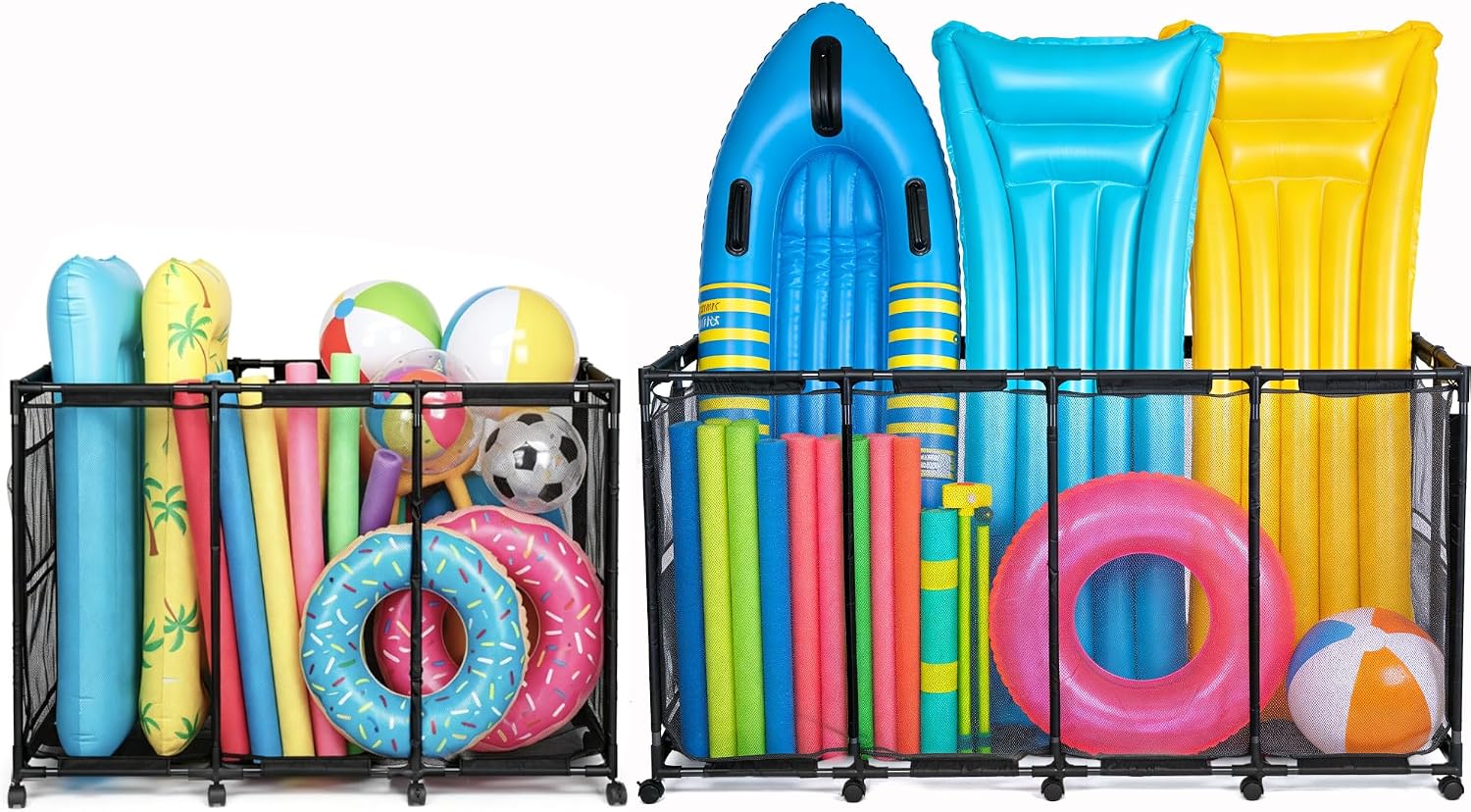 Yescom 2 Pack Pool Float Storage Bin Basket for Toy Raft Noodles Mesh Basket Organizer with Wheels Metal Frame