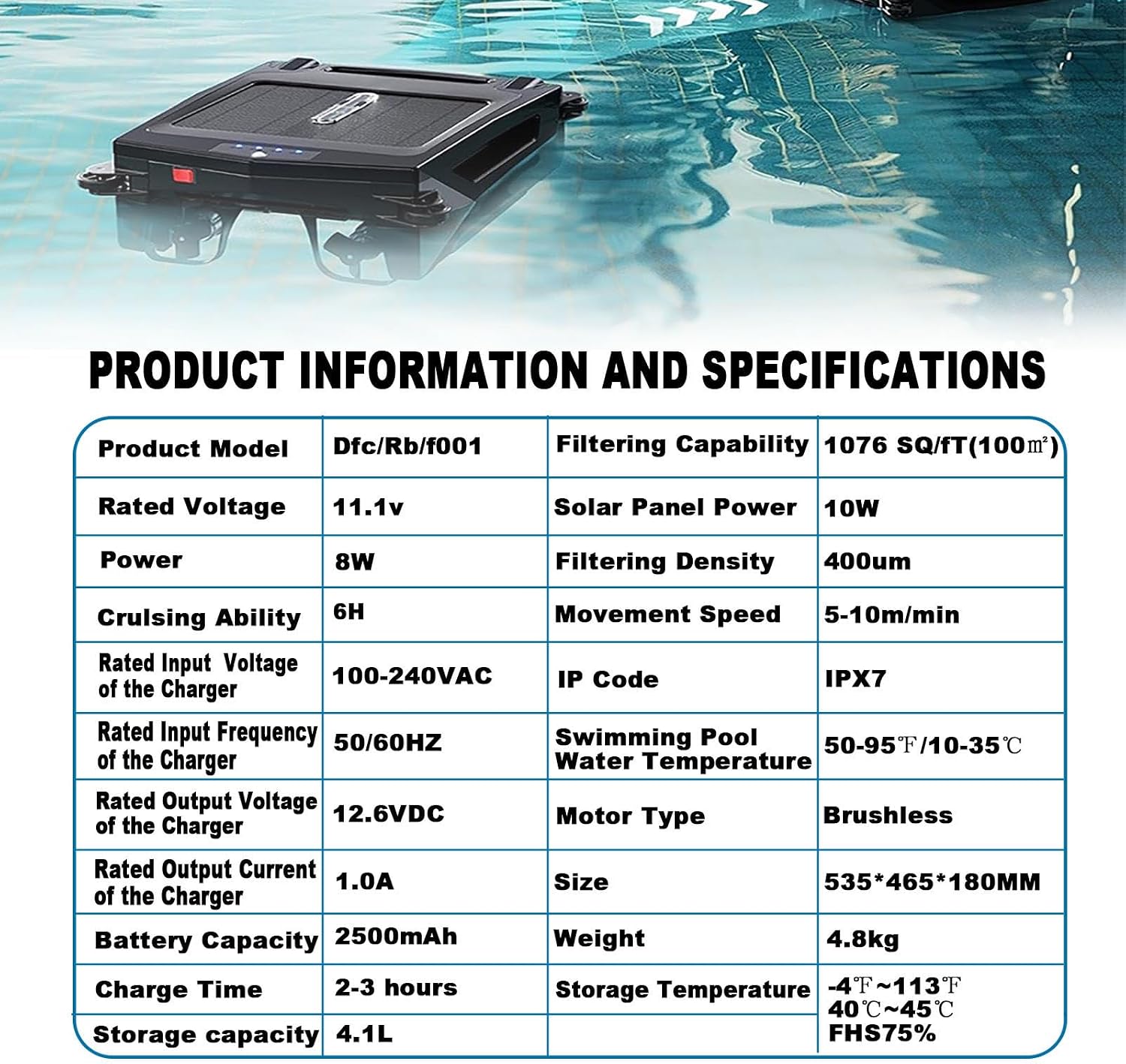 Automatic Solar Pool Skimmer Cleaner|24H Continuous Cleaning,Robotic Pool Face Cleaner,AI Path Optimization|Fault Alert Light|Equipped with Salt Chlorine Tolerant Motors