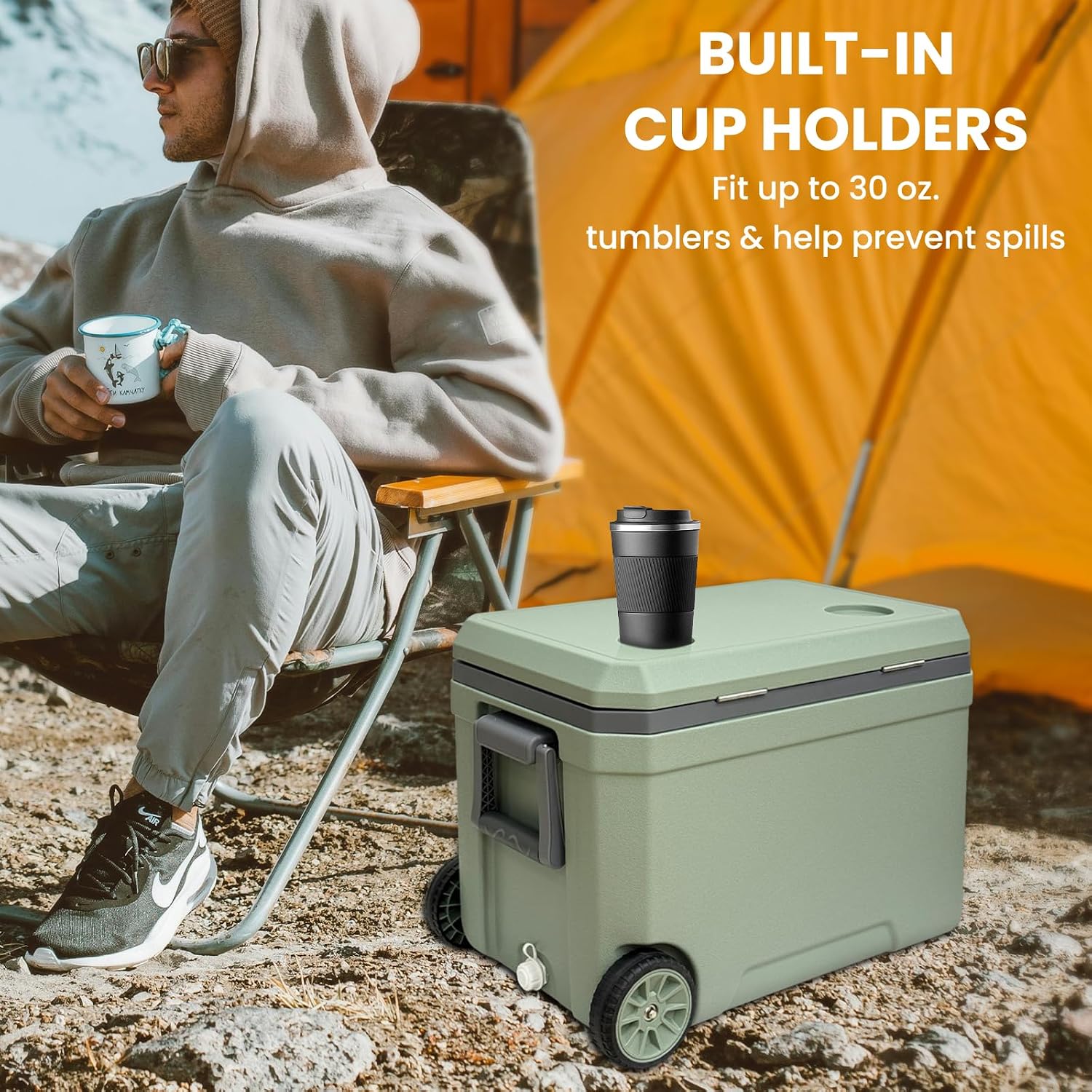 JUST-V 34-127 Quart Insulated Portable Cooler with Heavy Duty Wheels Keeps Ice for up to 5 Days, Great for Drink, Beach, Camping, Tailgating, Sports, & More