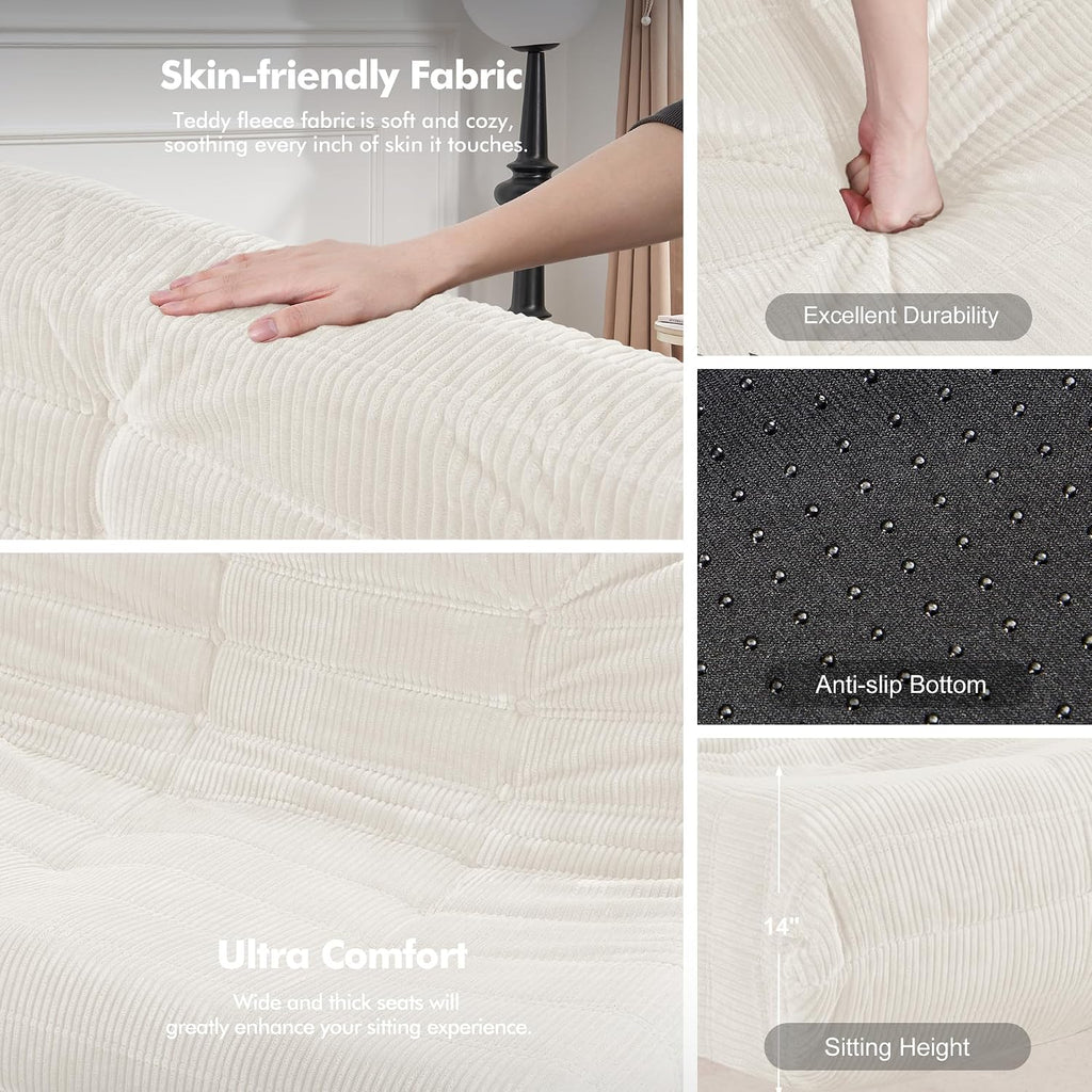 Bean Bag Chair,Giant Beanbag Chairs for Adults,Comfy Large Fireside Chair Lazy Sofa,Corduroy Bean Bag Lounger with Memory Foam Filled,Floor Sofa Couch for Home,Living Room (Beige, Loveseat)