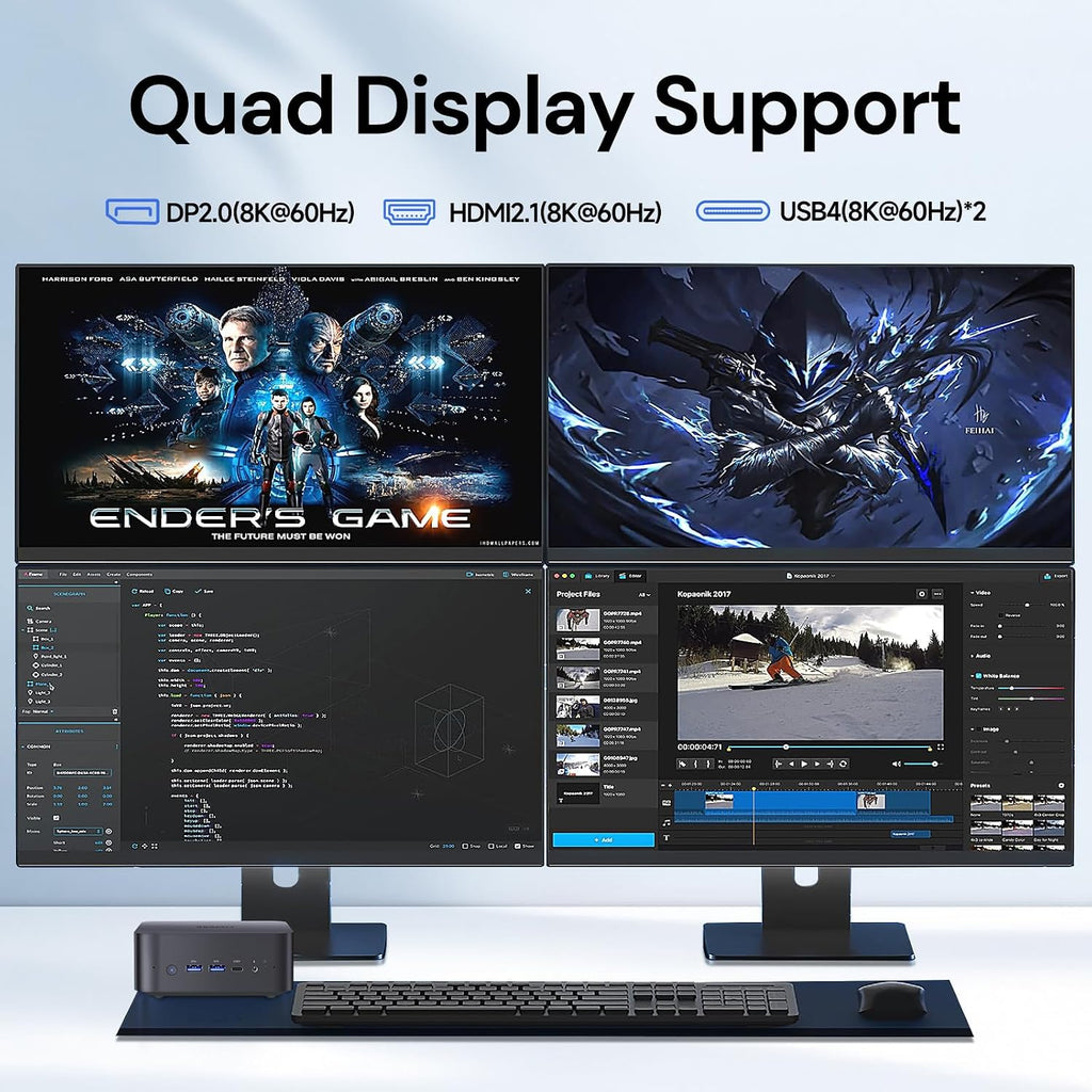 Reatan AI OCulink Mini Gaming PC,AMD Ryzen 7 255(Upgrade 8745H,8C/16T,) Radeon 780M 32GB RAM DDR5 + 1TB SSD 8K Quad-Screen Display Desktop Gaming Mini Computers WiFi 7 BT:5.4 Built-in Speaker USB4.0
