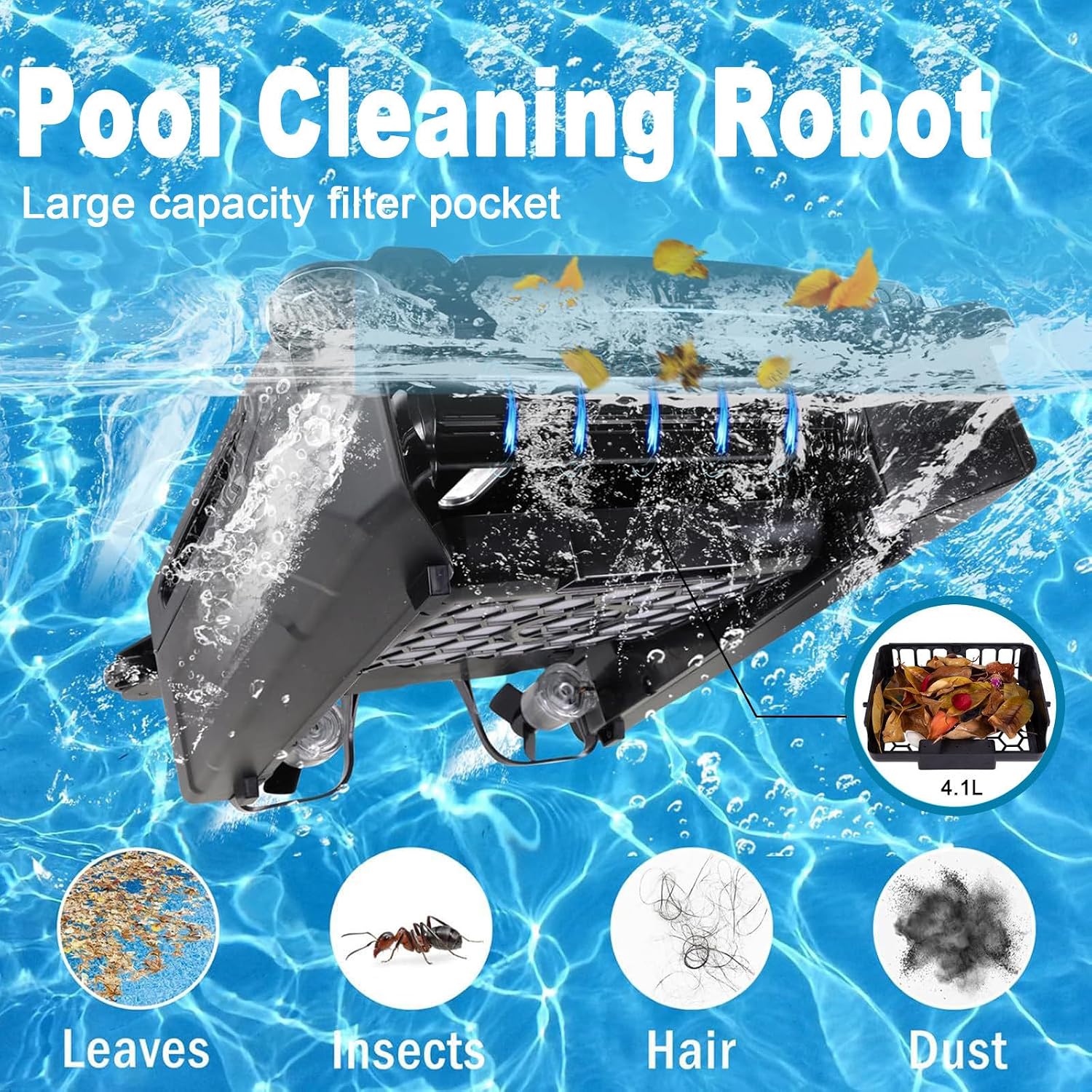 Cordless Automatic Pool Skimmer Cleaner - Solar&Home Adapter Charging,with Auto-Escape&Auto-Turn/24-Hour Continuous Cleaning/Smart Pool Skimmer Basket for All-Season Use (Black)