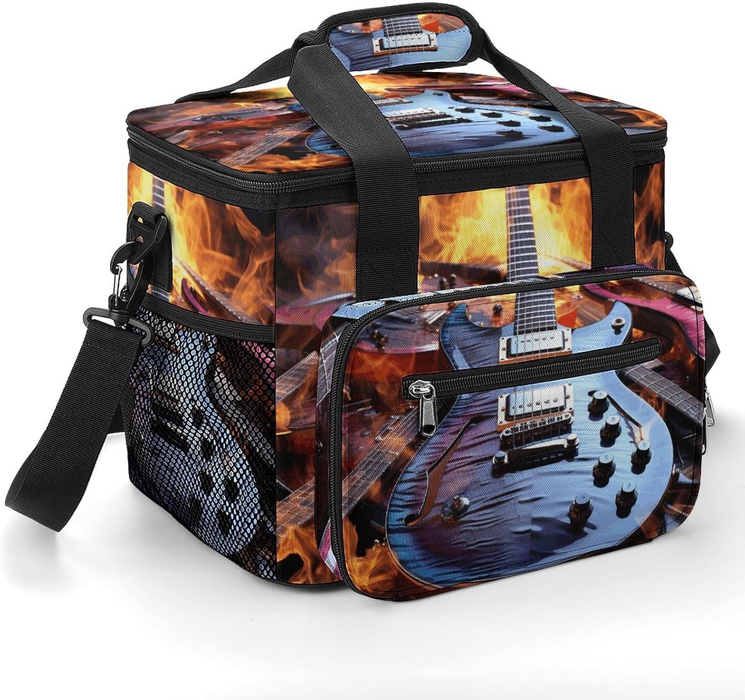 Insulated Camping Cooler Bag, Magic Electric Guitar Music Print Ice Pack with Leakproof Lining 22.5L Capacity Portable Thermal Bag for Camping,Picnic