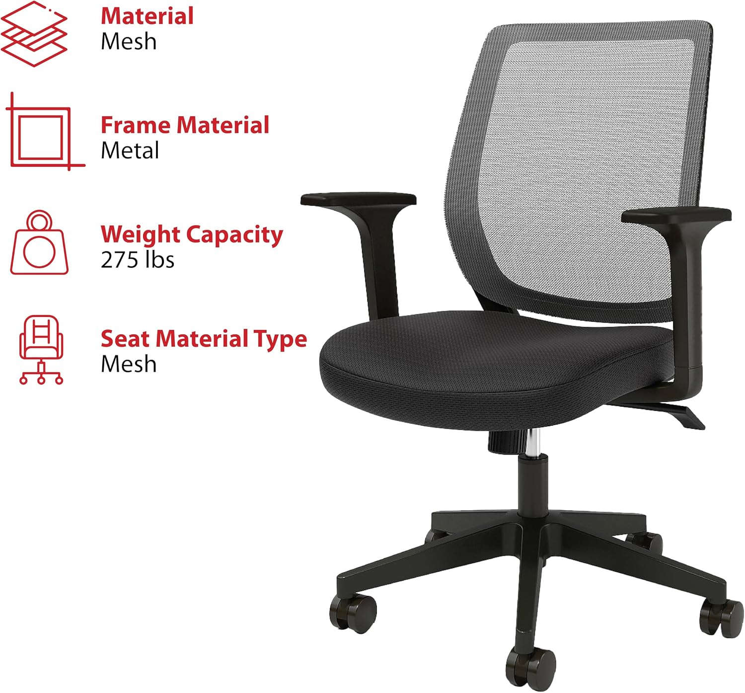 Staples Ergonomic Task Chair, Mesh, Ergonomic, Adjustable Height, Swivel