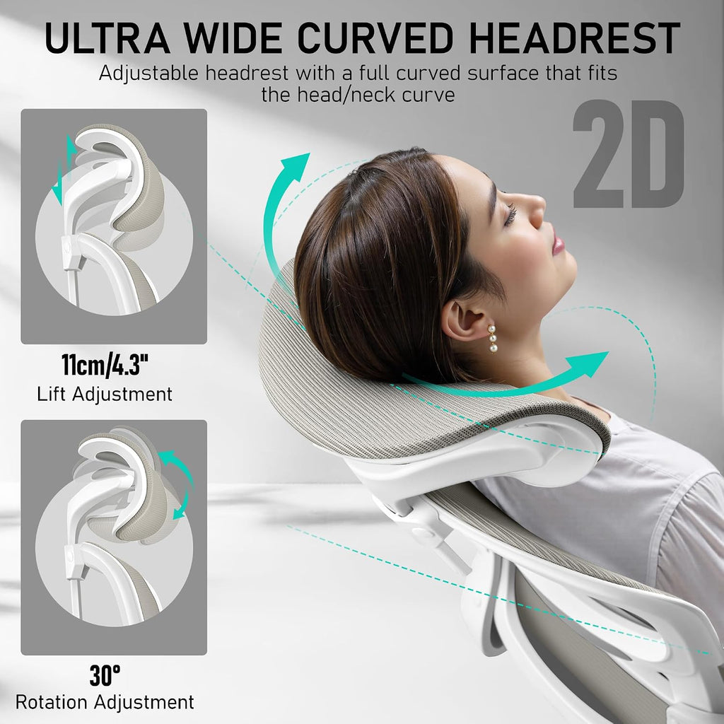 BESTFAIR High Back Ergonomic Office Chair, Breathable Mesh Desk Chair with Lumbar Support, Adjustable Headrest, Flip-up Armrests, Computer Gaming Chair, (LightGray)