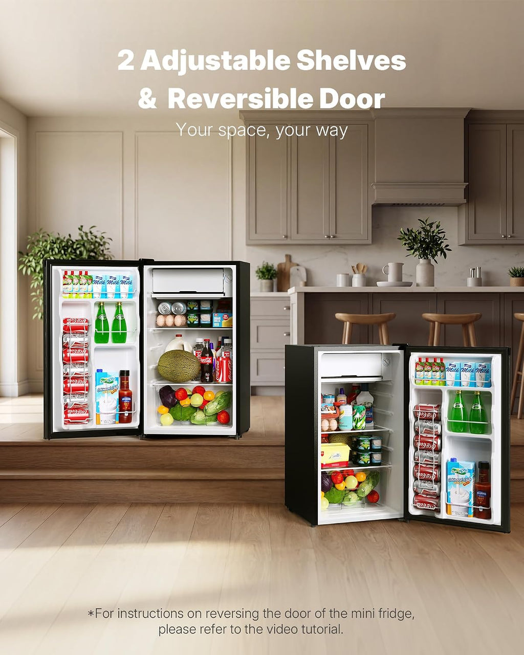 Upstreman 3.2 Cu.Ft Mini Fridge with Freezer, Quiet Efficient Small Fridge, Compact Refrigerator with Adjustable Thermostat, for Dorm, Bedroom, Office, Black-BR321